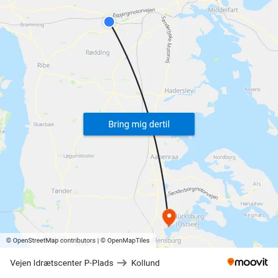 Vejen Idrætscenter P-Plads to Kollund map