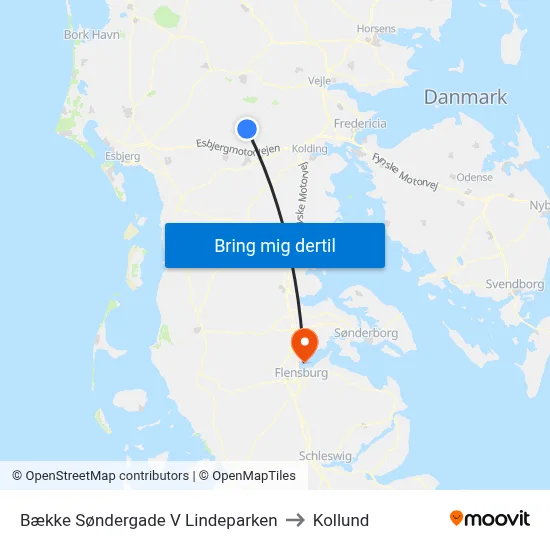 Bække Søndergade V Lindeparken to Kollund map