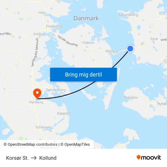 Korsør St. to Kollund map