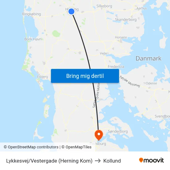 Lykkesvej/Vestergade (Herning Kom) to Kollund map
