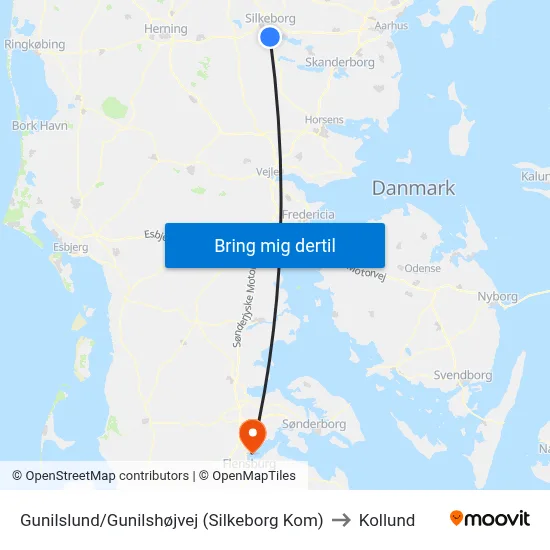 Gunilslund/Gunilshøjvej (Silkeborg Kom) to Kollund map