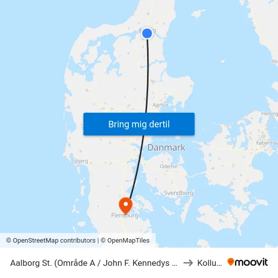 Aalborg St. (Område A / John F. Kennedys Plads) to Kollund map