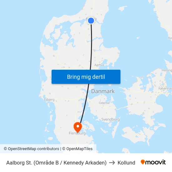 Aalborg St. (Område B / Kennedy Arkaden) to Kollund map