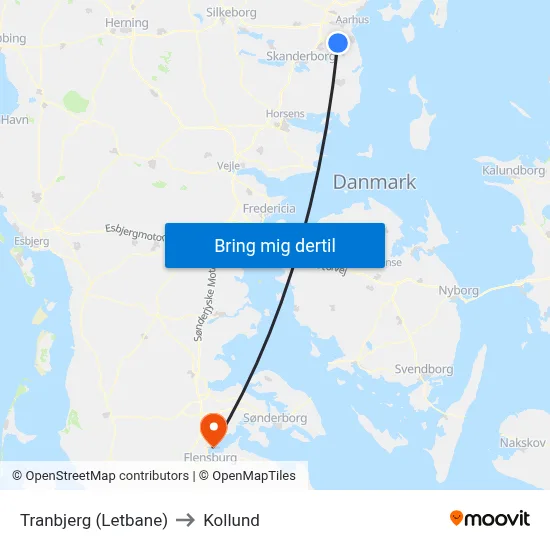 Tranbjerg (Letbane) to Kollund map