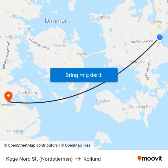 Køge Nord St. (Nordstjernen) to Kollund map