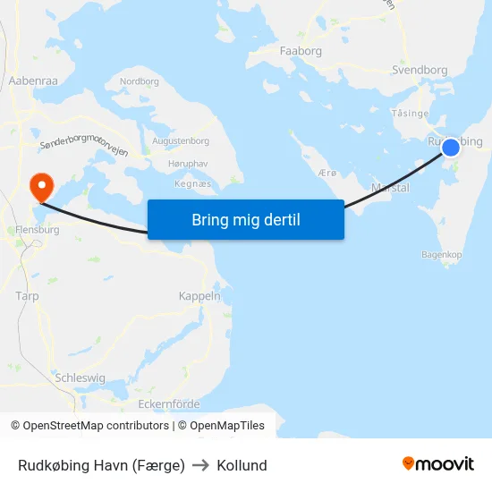 Rudkøbing Havn (Færge) to Kollund map