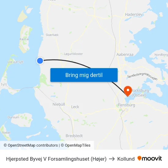 Hjerpsted Byvej V Forsamlingshuset (Højer) to Kollund map