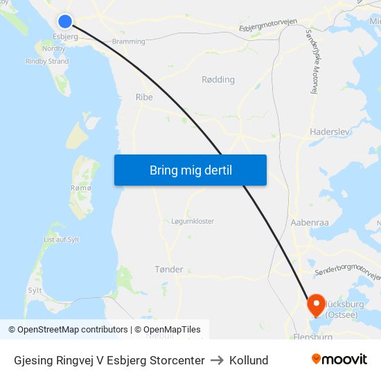 Gjesing Ringvej V Esbjerg Storcenter to Kollund map