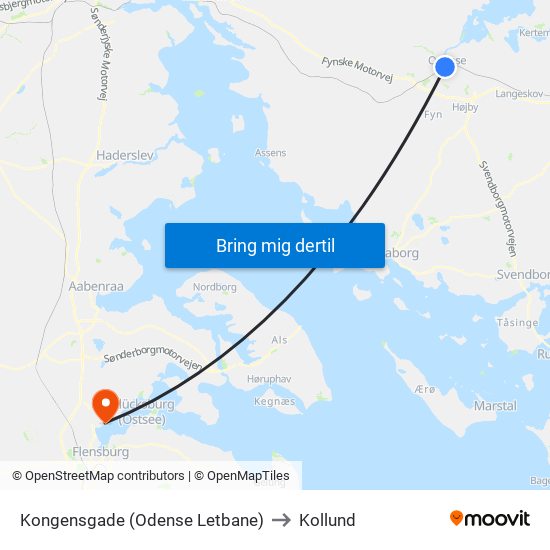 Kongensgade (Odense Letbane) to Kollund map