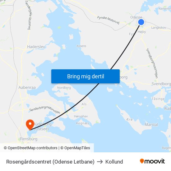 Rosengårdscentret (Odense Letbane) to Kollund map