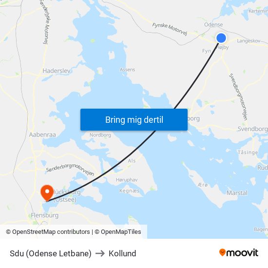 Sdu (Odense Letbane) to Kollund map