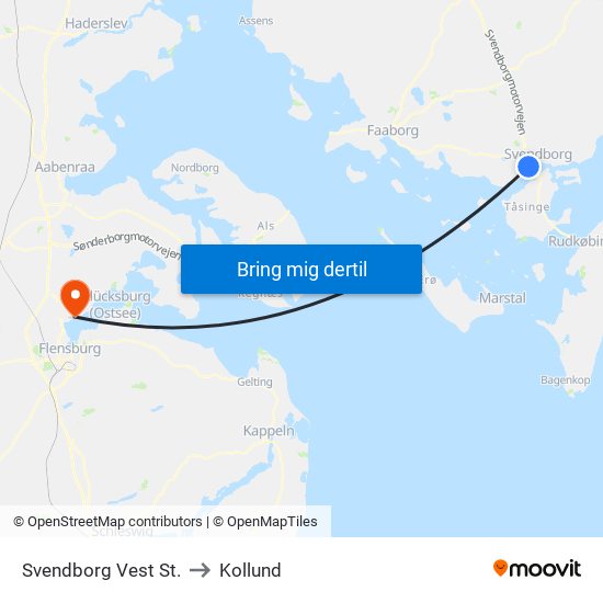 Svendborg Vest St. to Kollund map