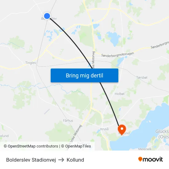 Bolderslev Stadionvej to Kollund map