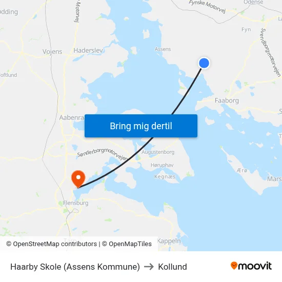 Haarby Skole (Assens Kommune) to Kollund map