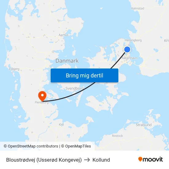 Bloustrødvej (Usserød Kongevej) to Kollund map