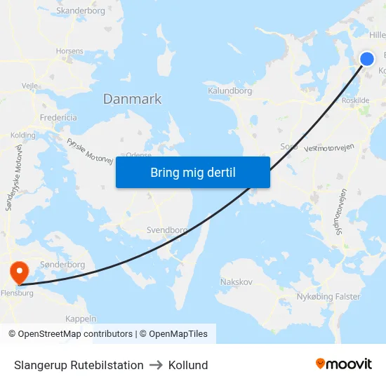 Slangerup Rutebilstation to Kollund map