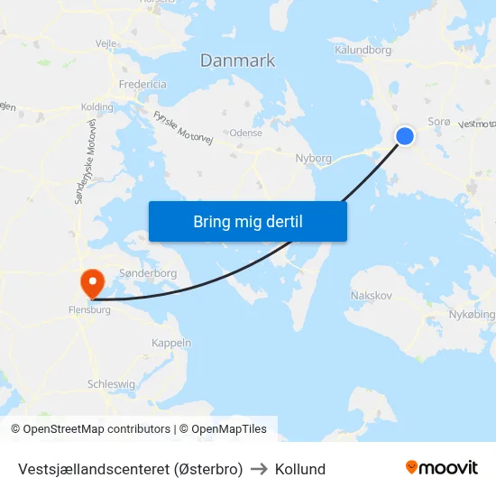 Vestsjællandscenteret (Østerbro) to Kollund map