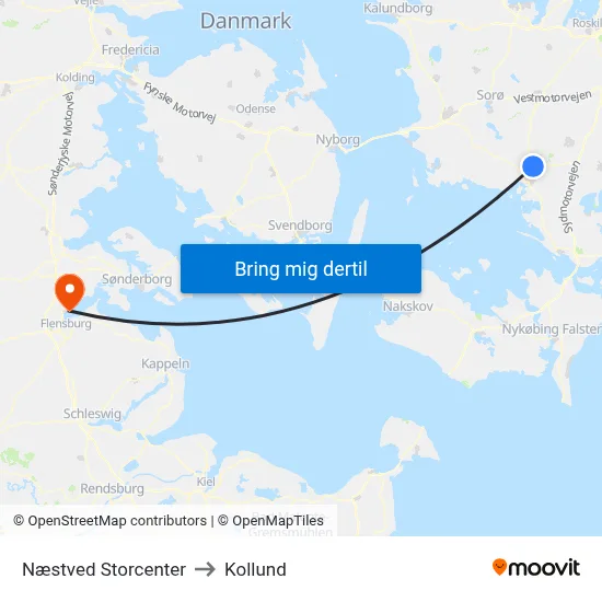 Næstved Storcenter to Kollund map