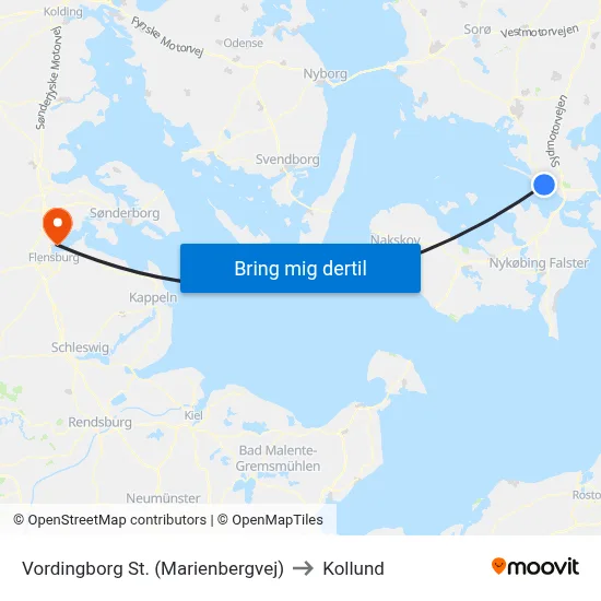 Vordingborg St. (Marienbergvej) to Kollund map