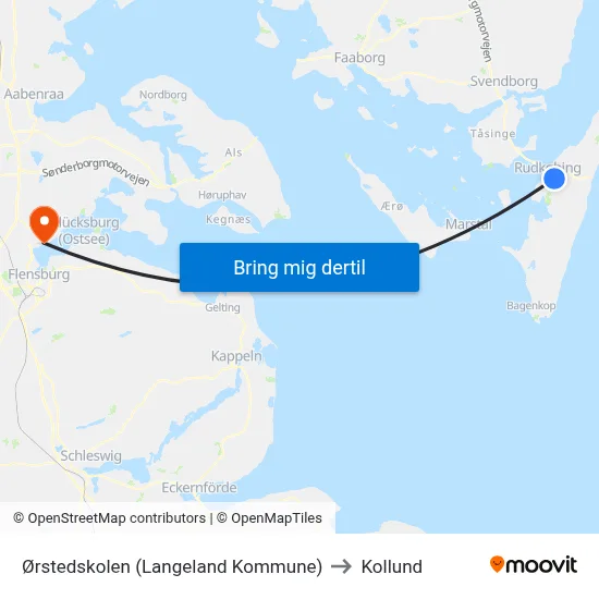 Ørstedskolen (Langeland Kommune) to Kollund map