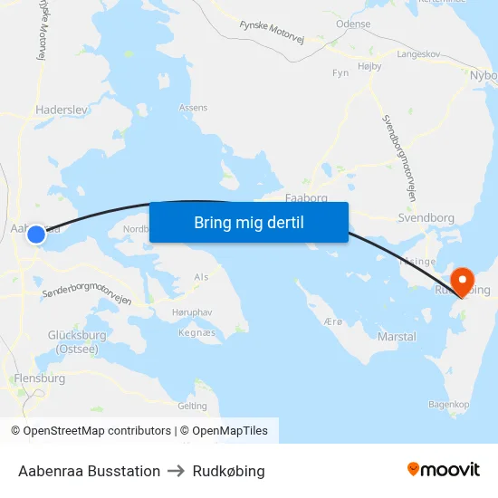 Aabenraa Busstation to Rudkøbing map
