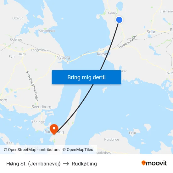 Høng St. (Jernbanevej) to Rudkøbing map