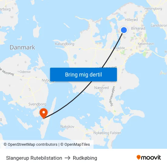 Slangerup Rutebilstation to Rudkøbing map