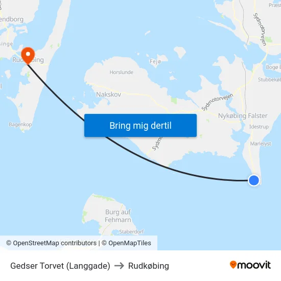 Gedser Torvet (Langgade) to Rudkøbing map