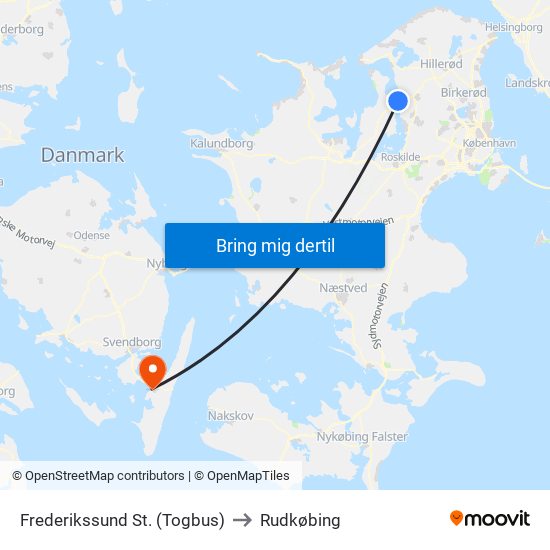 Frederikssund St. (Togbus) to Rudkøbing map