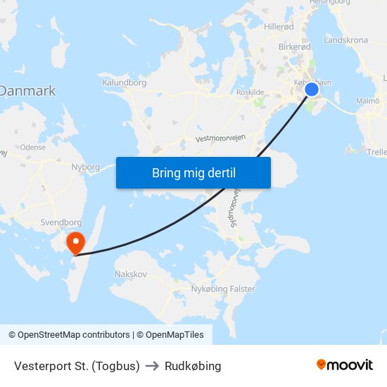 Vesterport St. (Togbus) to Rudkøbing map