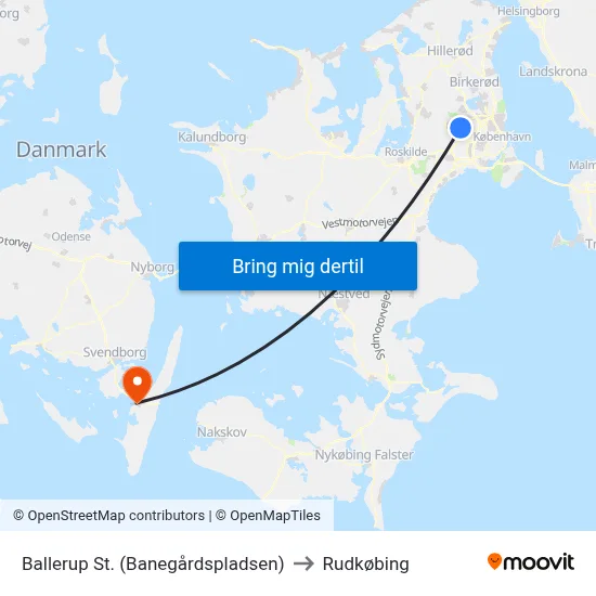 Ballerup St. (Banegårdspladsen) to Rudkøbing map