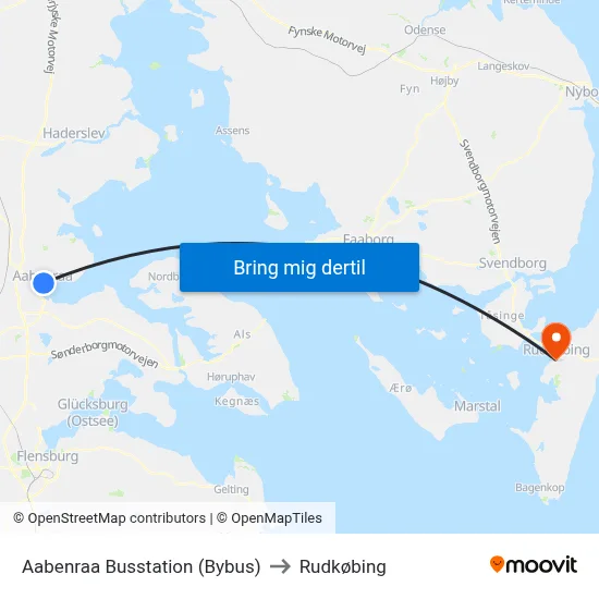 Aabenraa Busstation (Bybus) to Rudkøbing map