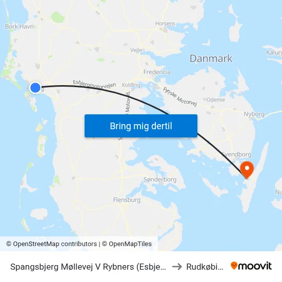 Spangsbjerg Møllevej V Rybners (Esbjerg) to Rudkøbing map