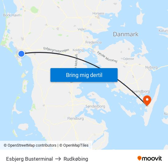 Esbjerg Busterminal to Rudkøbing map