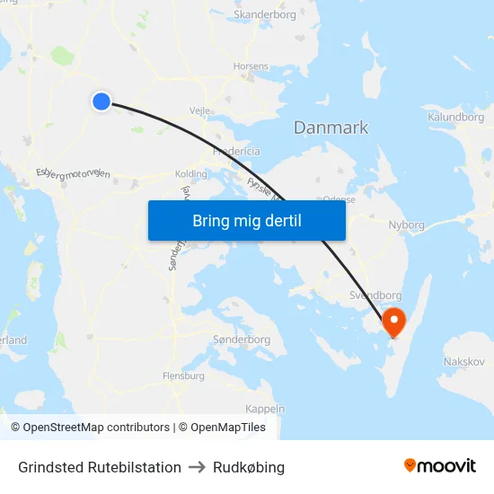 Grindsted Rutebilstation to Rudkøbing map