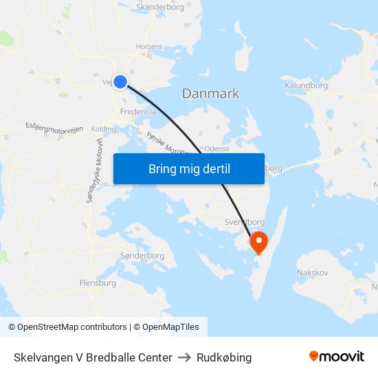 Skelvangen V Bredballe Center to Rudkøbing map