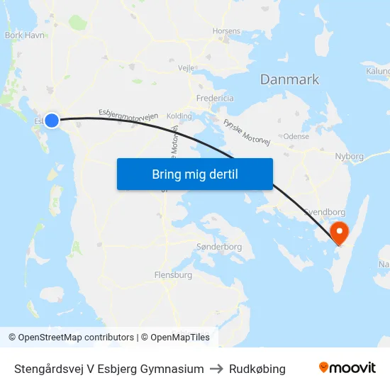 Stengårdsvej V Esbjerg Gymnasium to Rudkøbing map