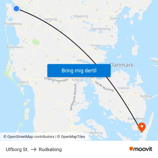 Ulfborg St. to Rudkøbing map