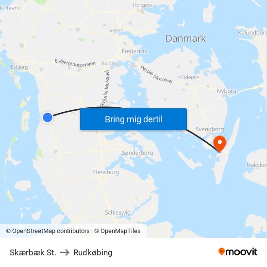 Skærbæk St. to Rudkøbing map