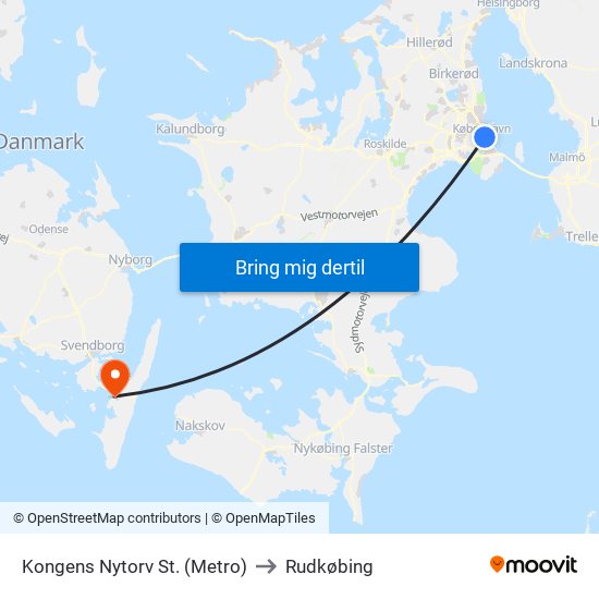 Kongens Nytorv St. (Metro) to Rudkøbing map