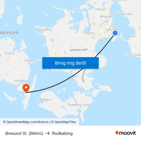 Øresund St. (Metro) to Rudkøbing map