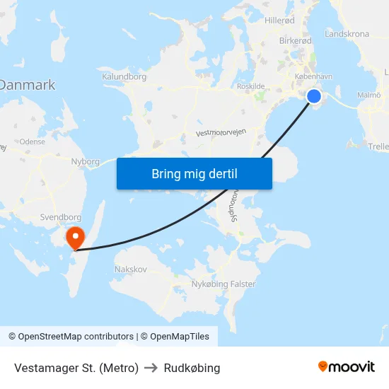 Vestamager St. (Metro) to Rudkøbing map
