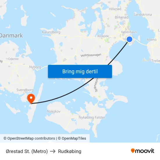 Ørestad St. (Metro) to Rudkøbing map