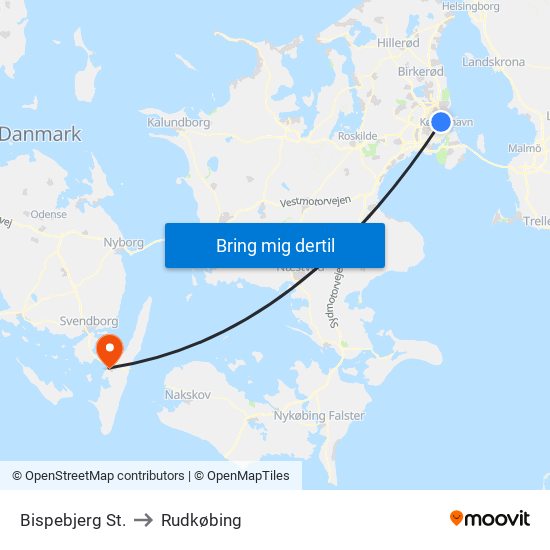 Bispebjerg St. to Rudkøbing map