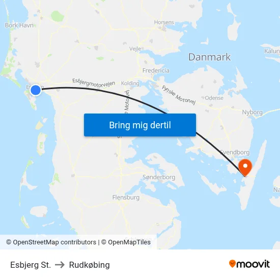 Esbjerg St. to Rudkøbing map