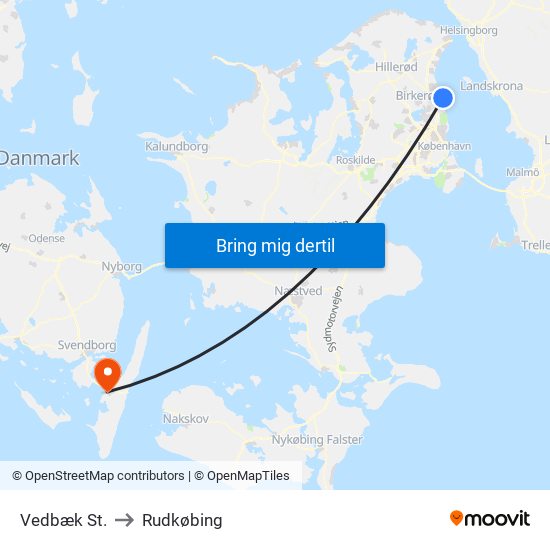 Vedbæk St. to Rudkøbing map