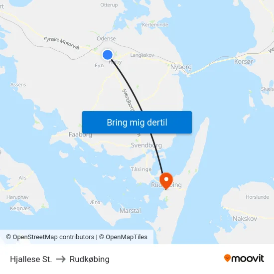 Hjallese St. to Rudkøbing map
