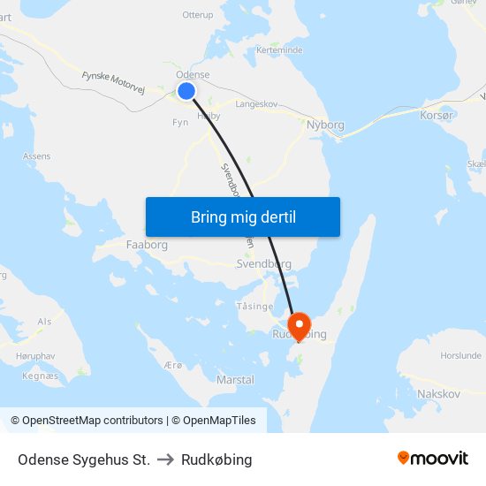 Odense Sygehus St. to Rudkøbing map