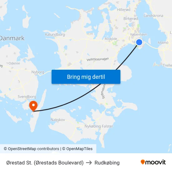 Ørestad St. (Ørestads Boulevard) to Rudkøbing map