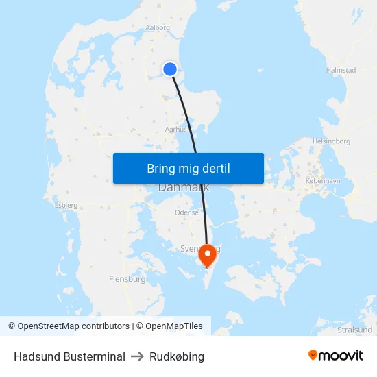 Hadsund Busterminal to Rudkøbing map